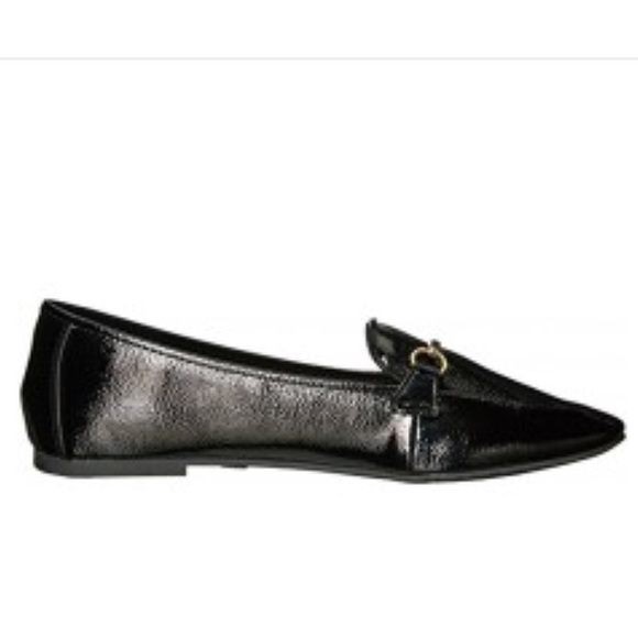 Black Patent Penny Loafers w Gold Bar Accent - Picture 6 of 8